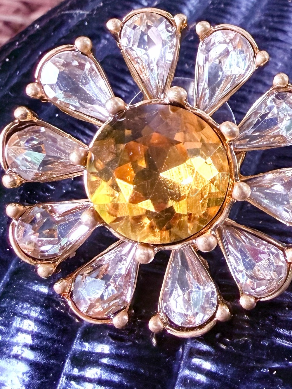 OSCAR DE LA RENTA FLOWER EARRINGS Gold/Citrine Crystal Daisy Stud Post - Picture 12 of 12